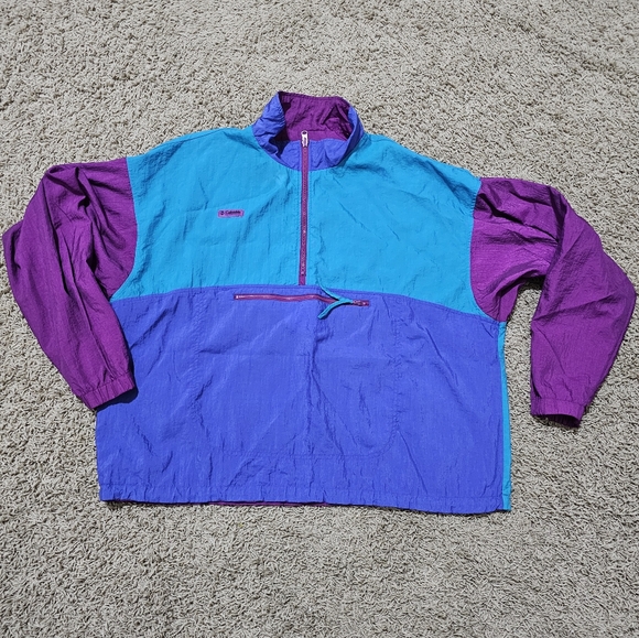 Vintage Columbia Reversible Pullover Windbreaker XL Zip Pouch Pocket Nylon - Picture 9 of 11